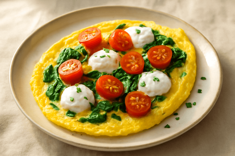 Omelette légère aux épinards et tomates cerises