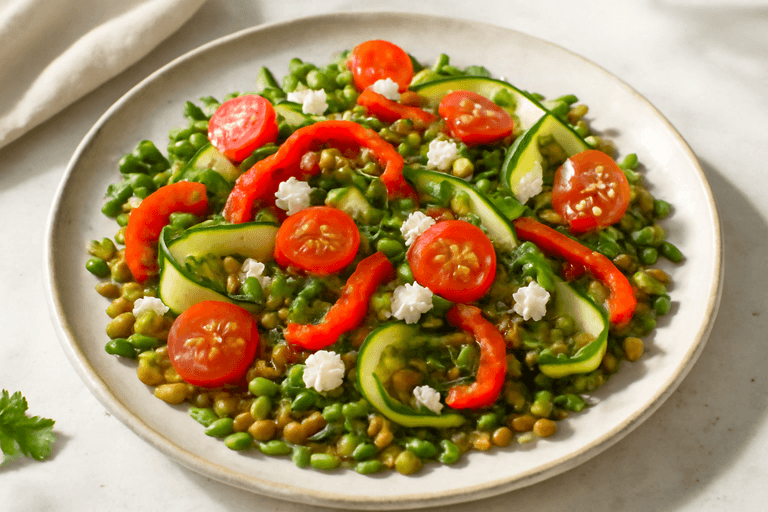 Knapperige Linzensalade met Gegrilde Groenten
