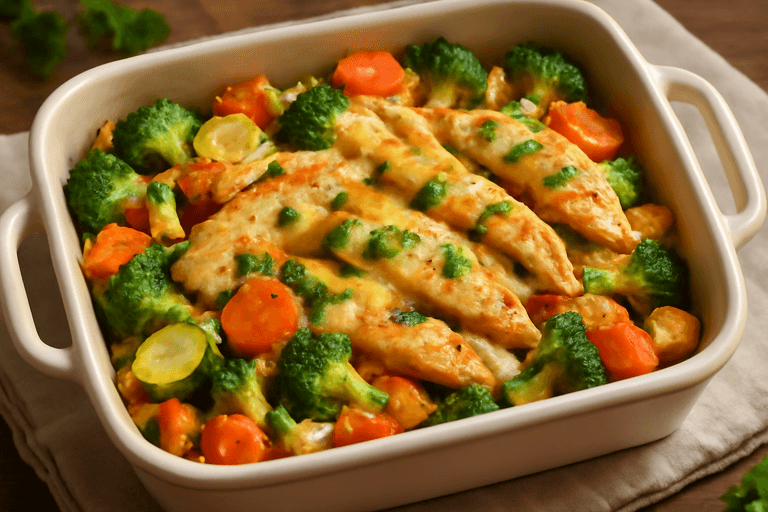 Leichter Hähnchen-Gemüse-Auflauf
