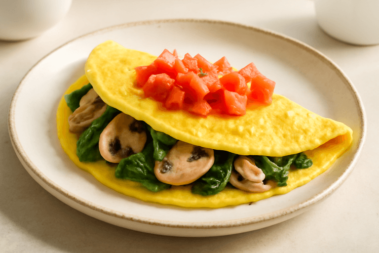 Omelette minceur aux épinards et champignons