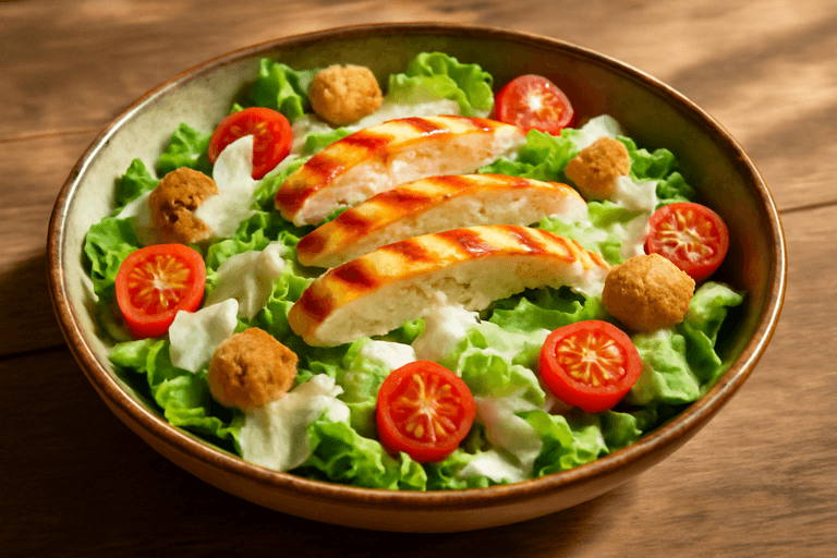 Salade César au poulet légère et croustillante