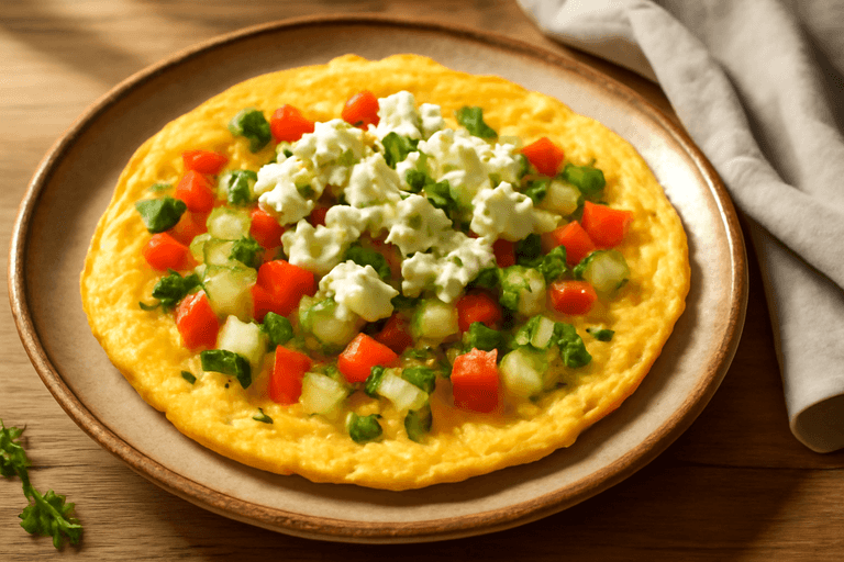 Omletă clasică cu legume și brânză slabă