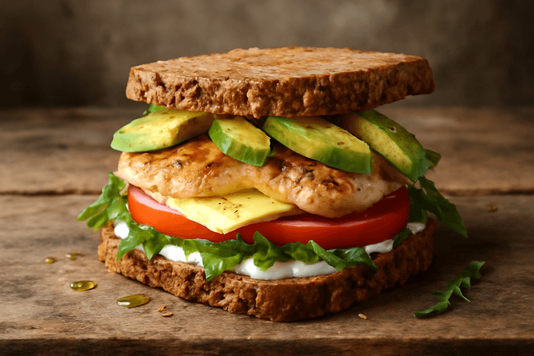 Klassieke Kipsandwich met Avocado en Volkorenbrood