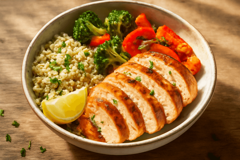 Hähnchen-Bowl mit Quinoa und geröstetem Gemüse