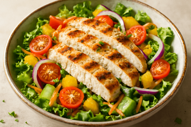 Salată energizantă cu pui la grătar și legume colorate