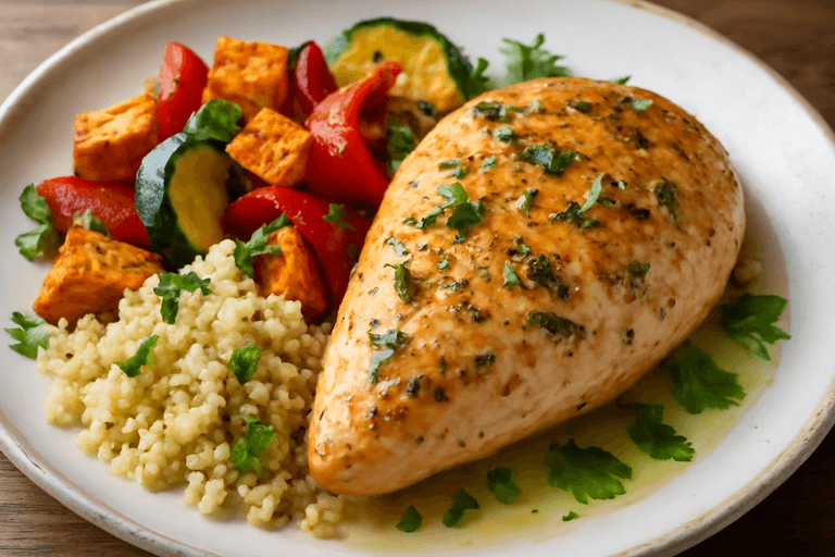 Kycklingfilé med rostade grönsaker & quinoa