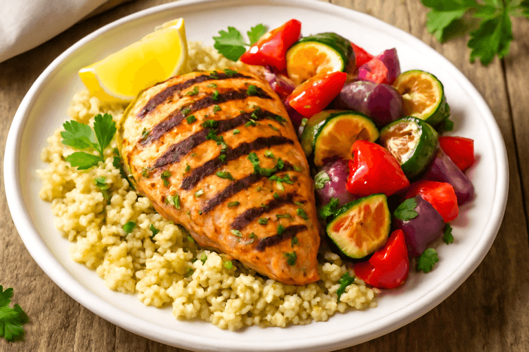 Lemon Herb Grilled Chicken with Quinoa & Roasted Vegetables