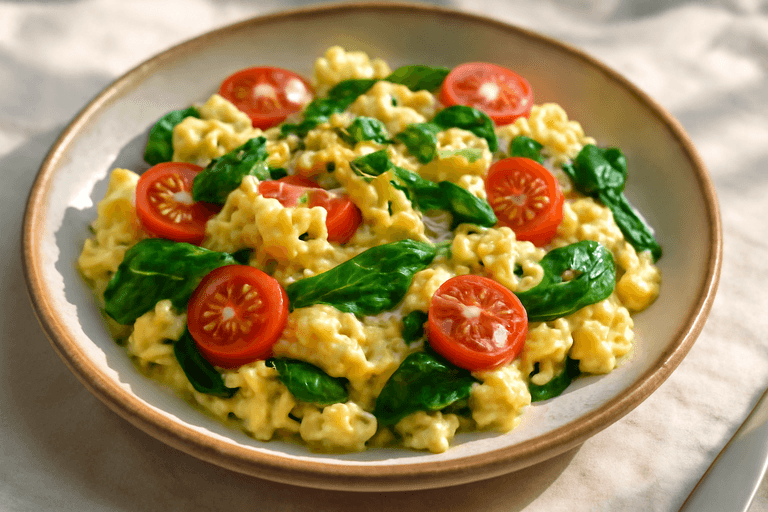 Proteinrik Äggröra med Spenat & Tomat