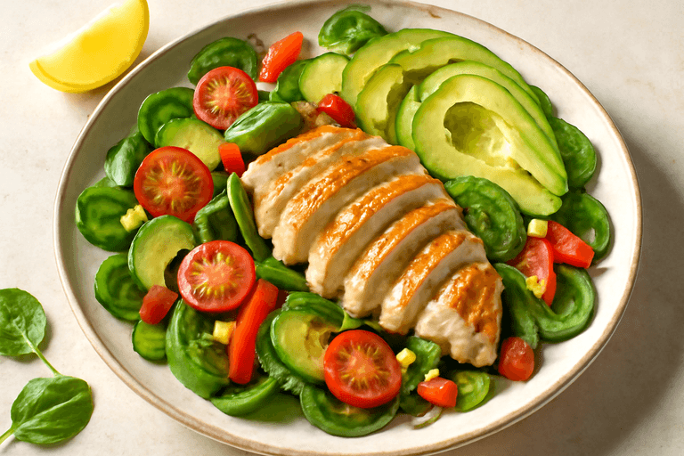 Fräsch kycklingsallad med avokado och citronvinaigrette