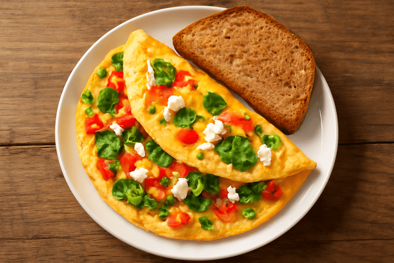 Mic dejun clasic cu omletă de legume și brânză