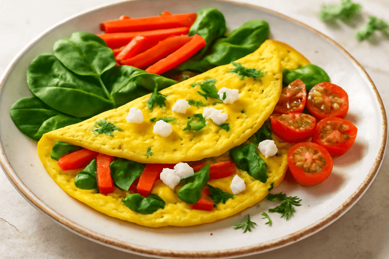 Omletă hrănitoare cu legume și brânză slabă