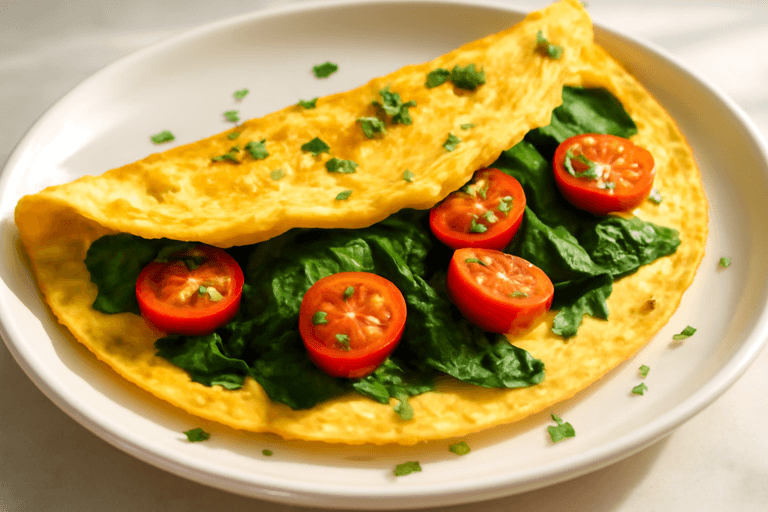 Proteinrik klassisk omelett med spenat och tomat