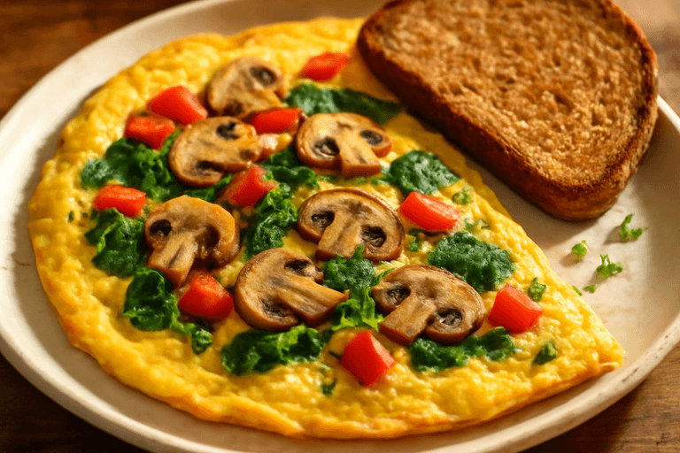 Omletă Clasică cu Legume și Pâine Integrală
