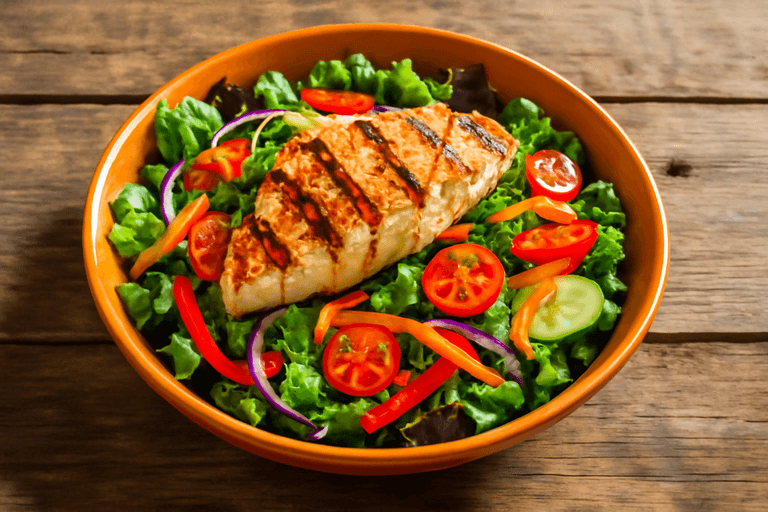 Salată clasică cu piept de pui la grătar și legume proaspete