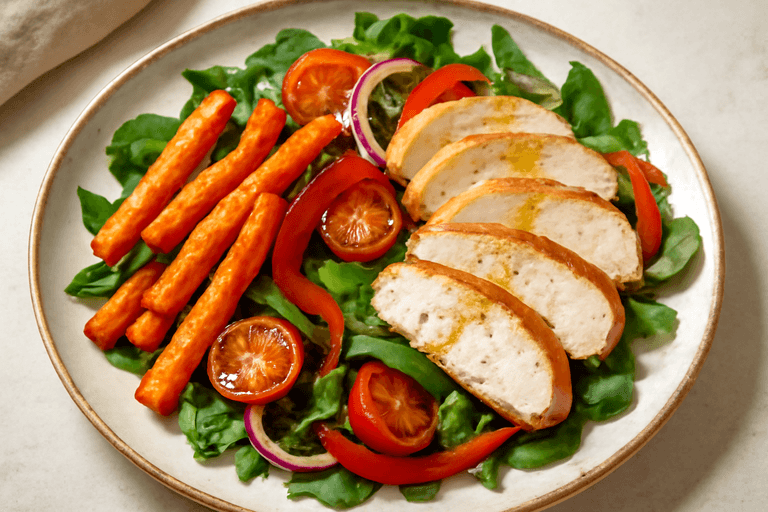Kyllingsalat med Ovnsbakte Grønnsaker og Enkel Vinaigrette