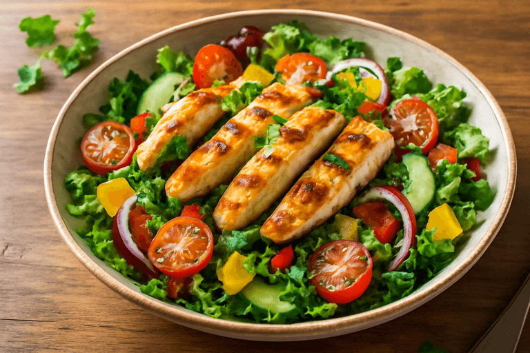 Leichter Hähnchen-Salat mit buntem Sommergemüse