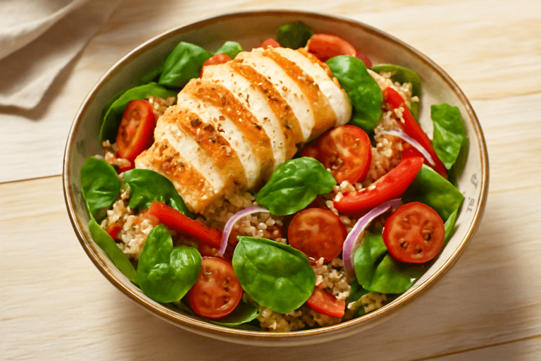 Färgglad Kycklingsallad med Quinoa och Citrusvinaigrette