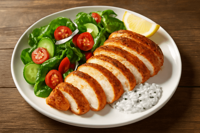 Ugnsbakad kycklingfilé med grönsakssallad & örtig yoghurt