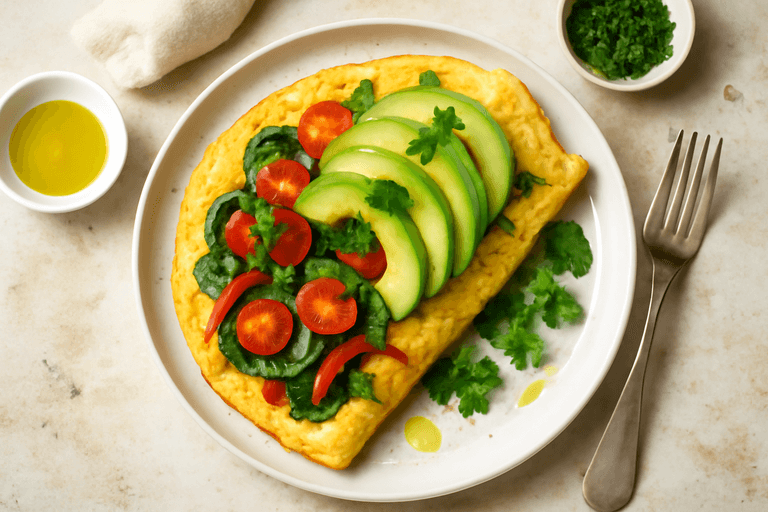 Proteinrik grönsaksomelett med avokado