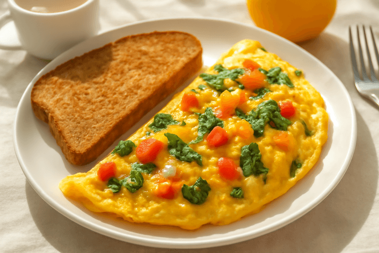 Balanced Veggie & Cheese Omelette with Whole Wheat Toast