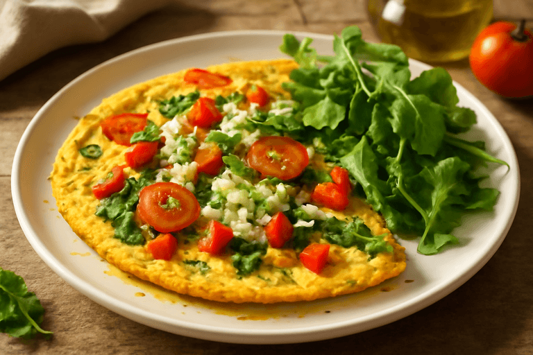 Mic dejun energizant cu omletă rustică și legume proaspete