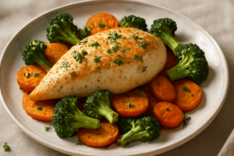 Kipfilet op Groentebed met Zoete Aardappel