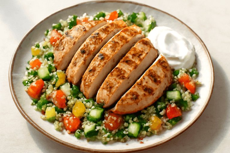 Κοτόπουλο στη Σχάρα με Σαλάτα Κινόα και Γιαούρτι