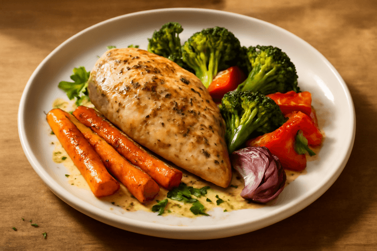 Klassisk Kyckling med Rostade Grönsaker