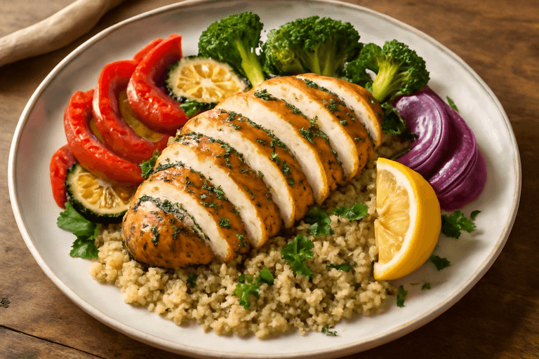 Lemon Herb Grilled Chicken with Quinoa & Roasted Vegetables