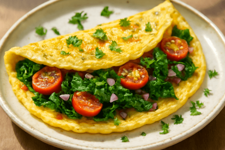 Eiwitrijke Griekse Omelet met Spinazie & Tomaat