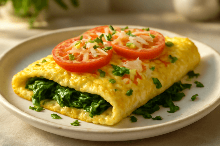 Proteinrik klassisk omelett med spenat & tomat