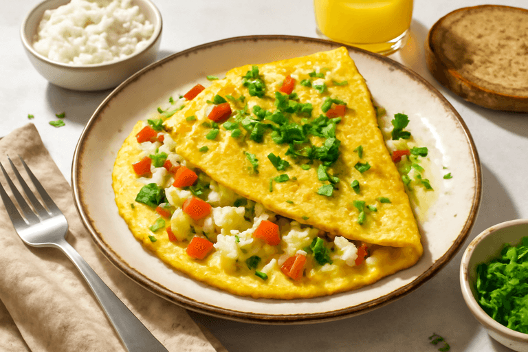 Omletă sățioasă cu legume și brânză