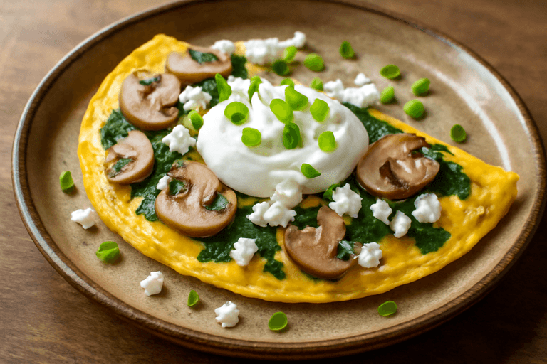 Omletă fresh cu spanac și ciuperci