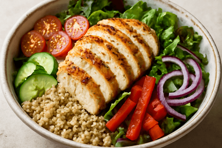 Salată de pui cu quinoa și legume proaspete