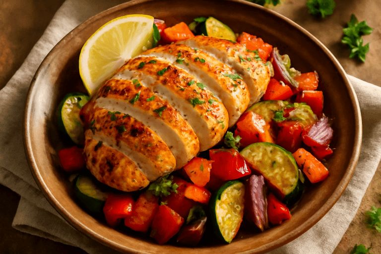Lemon Herb Grilled Chicken with Roasted Veggies
