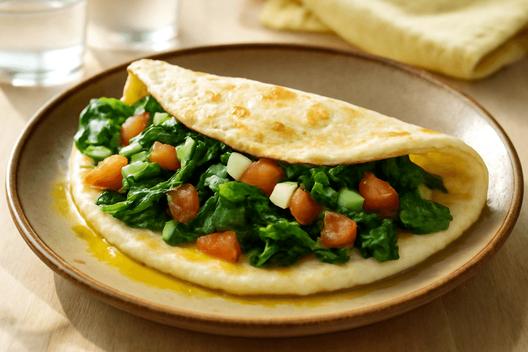 Tortilla clásica de claras con espinacas y tomate