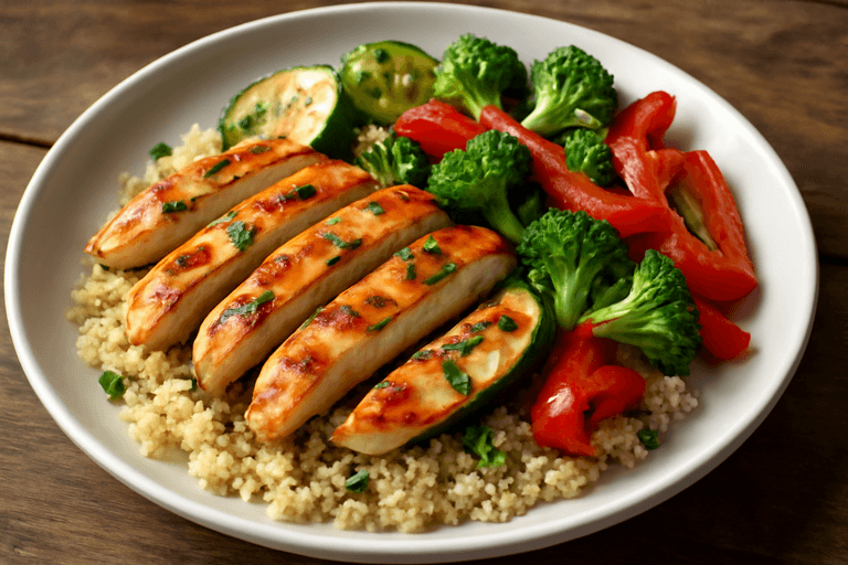 Gegrilltes Hähnchen mit Gemüse und Quinoa