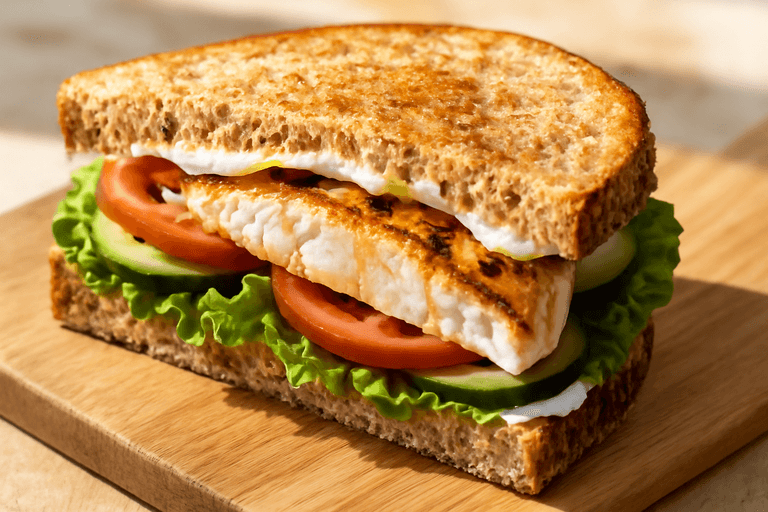Sandviș cu piept de pui la grătar și legume proaspete