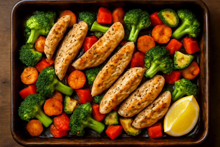 Piept de pui la cuptor cu legume colorate