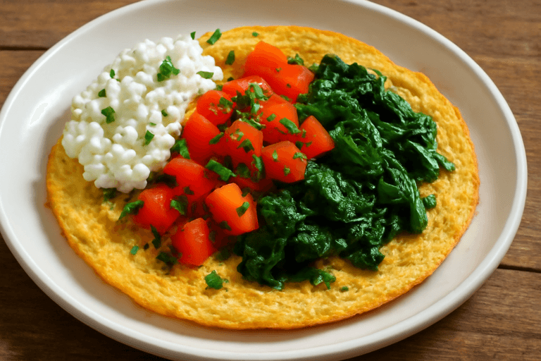 Omletă sănătoasă cu spanac și roșii