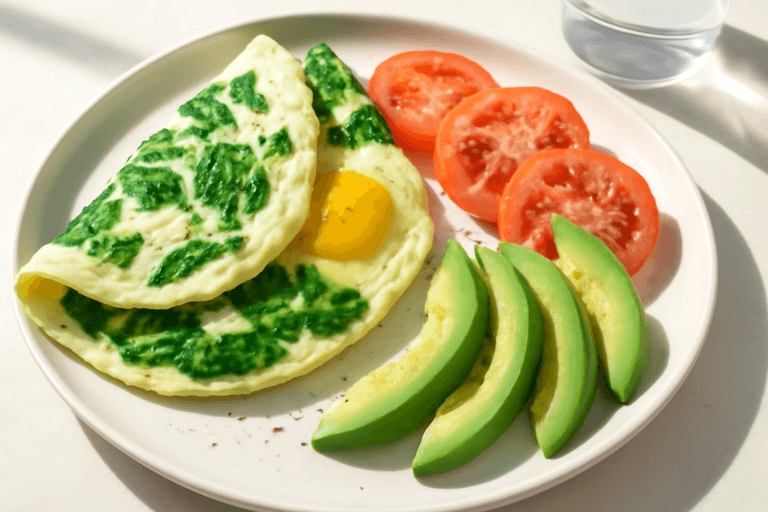 Tortilla de claras y espinacas con aguacate
