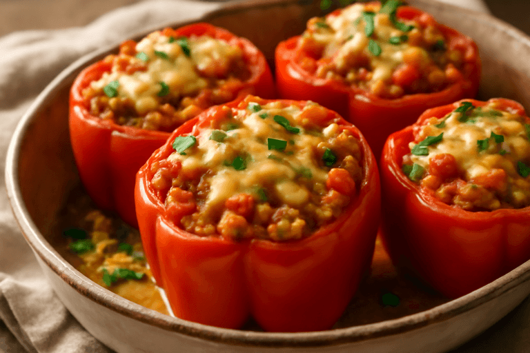 Gezonde Gevulde Paprika’s met Kalkoen en Volkorenrijst