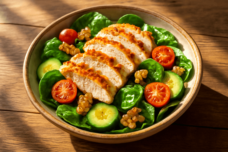 Salată energizantă cu pui la grătar și legume proaspete