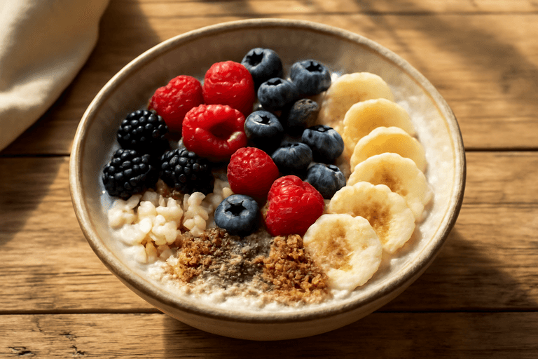 Bol de mic dejun vegan cu quinoa și fructe de pădure