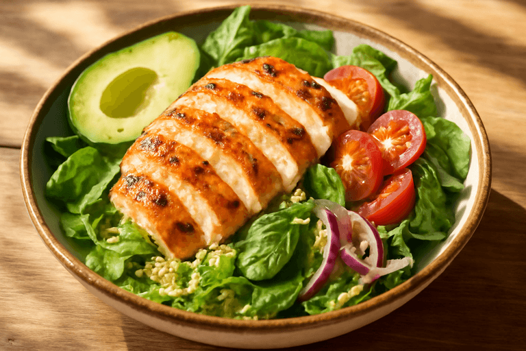 Fräsch kycklingsallad med avokado och quinoa