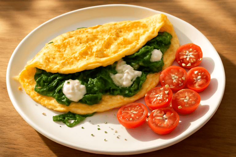 Omletă Clasică cu Spanac și Brânză de Vacă