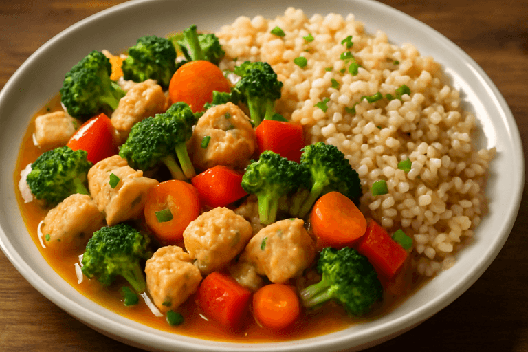 Lätt kycklinggryta med grönsaker och fullkornsris