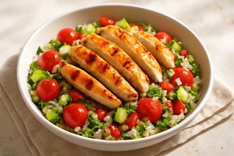 Salată clasică de pui la grătar cu quinoa și legume proaspete