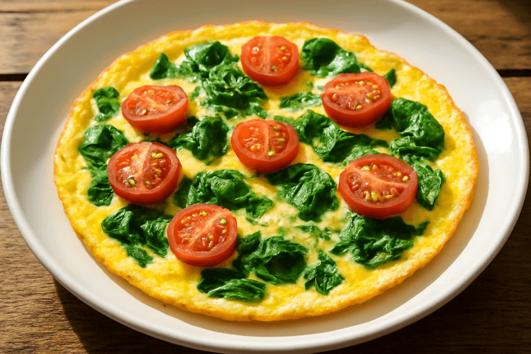 Omelette minceur aux épinards et tomates