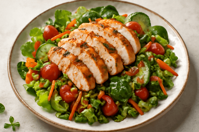 Salade de poulet grillé aux légumes croquants